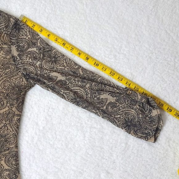 Perseption Concept Womens Semi Sheer Button Down Blouse Top Size Large Tan Black - Picture 14 of 16